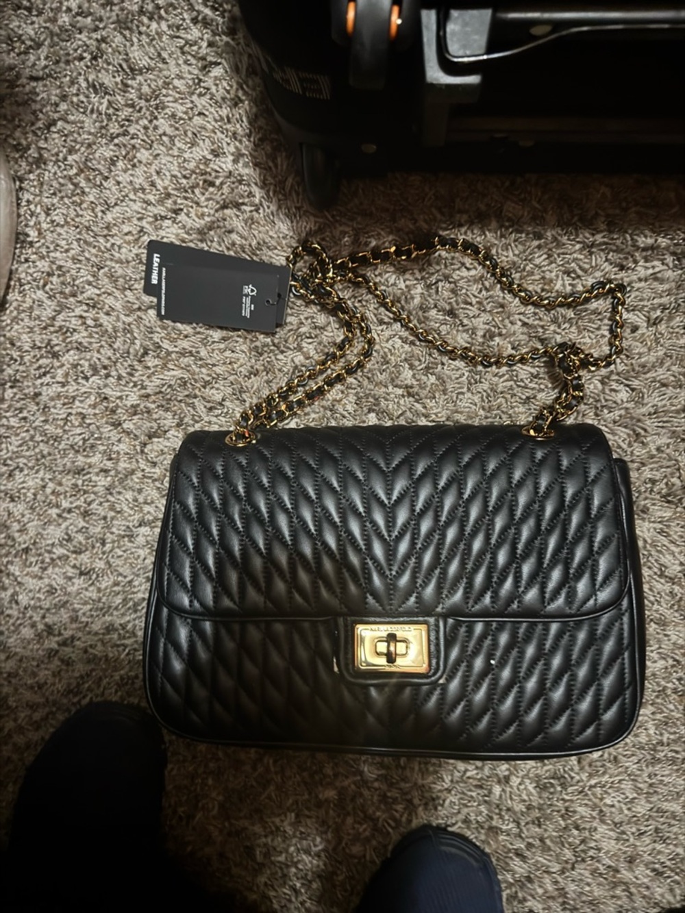 Karl Lagerfeld Black Quilted Crossbody with Gold Chain